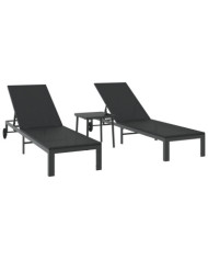 Chaises longues 2 pcs avec roues et table Noir Poly Rattan | Mobilier & Déco