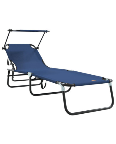 Chaise longue pliante avec auvent bleu en tissu Oxford 600D | Mobilier & Déco