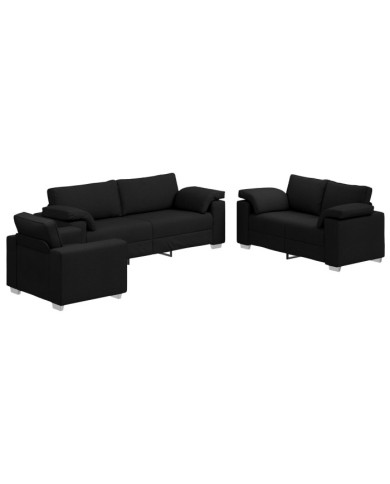 Ensemble de canapé 3 pièces avec coussins en tissu noir | Mobilier & Déco