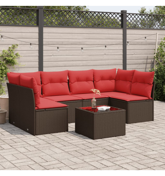 Salon de jardin avec coussins 7 pcs marron résine tressée | Mobilier & Déco