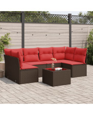 Salon de jardin avec coussins 7 pcs marron résine tressée | Mobilier & Déco