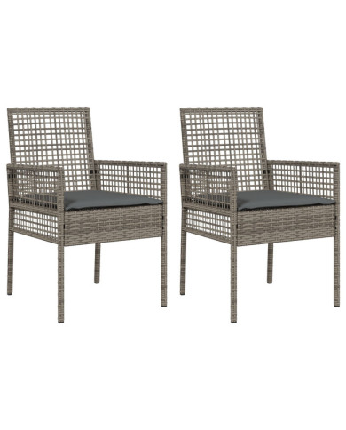 Chaises de jardin 2 pcs avec coussins gris en poly rattan | Mobilier & Déco