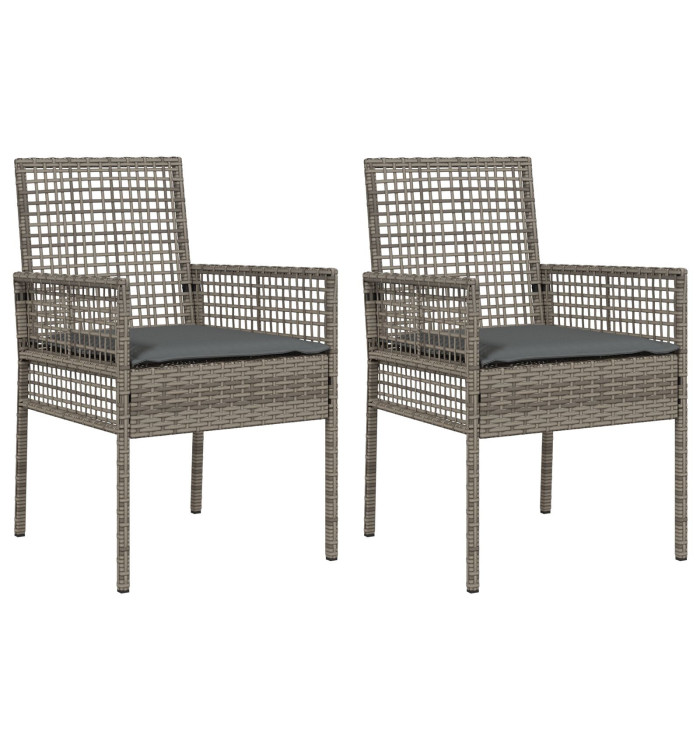 Chaises de jardin 2 pcs avec coussins gris en poly rattan | Mobilier & Déco