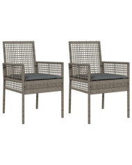 Chaises de jardin 2 pcs avec coussins gris en poly rattan | Mobilier & Déco