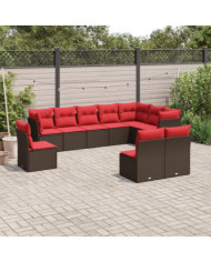 Salon de jardin 10 pcs avec coussins marron résine tressée | Mobilier & Déco