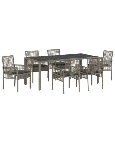 Ensemble de salle à manger de 7 pièces avec coussins Gris Poly Rattan | Mobilier & Déco