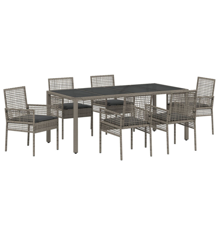 Ensemble de salle à manger de 7 pièces avec coussins Gris Poly Rattan | Mobilier & Déco