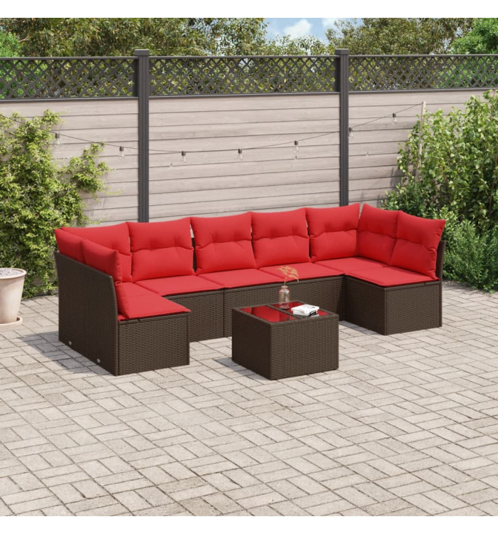 Salon de jardin 8 pcs avec coussins marron résine tressée | Mobilier & Déco