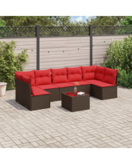 Salon de jardin 8 pcs avec coussins marron résine tressée | Mobilier & Déco