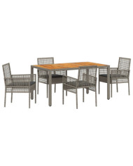 Ensemble de salle à manger de jardin 5 pièces avec coussins gris en poly rotin | Mobilier & Déco