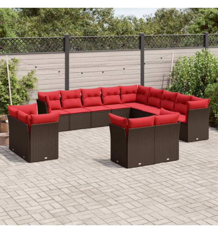 Salon de jardin avec coussins 13 pcs marron résine tressée | Mobilier & Déco