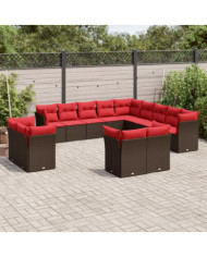 Salon de jardin avec coussins 13 pcs marron résine tressée | Mobilier & Déco