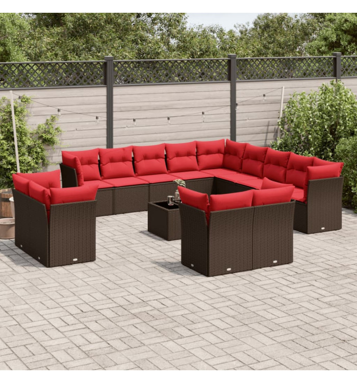 Salon de jardin avec coussins 14 pcs marron résine tressée | Mobilier & Déco