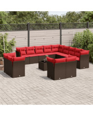 Salon de jardin avec coussins 14 pcs marron résine tressée | Mobilier & Déco