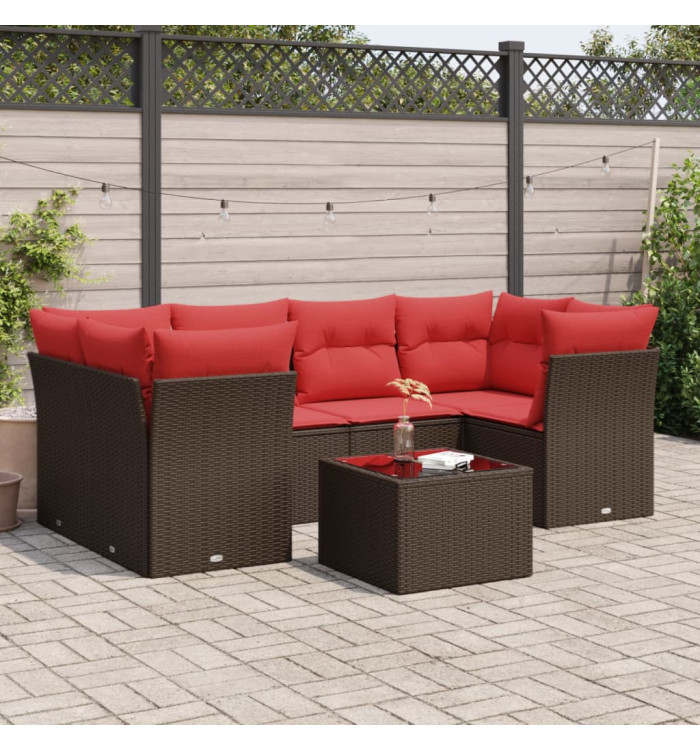 Salon de jardin avec coussins 7 pcs marron résine tressée | Mobilier & Déco