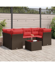 Salon de jardin avec coussins 7 pcs marron résine tressée | Mobilier & Déco