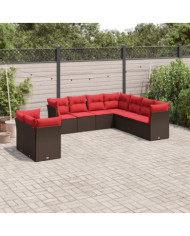 Salon de jardin avec coussins 9 pcs marron résine tressée | Mobilier & Déco