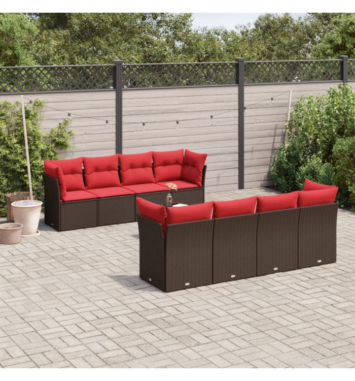 Salon de jardin avec coussins 9 pcs marron résine tressée | Mobilier & Déco