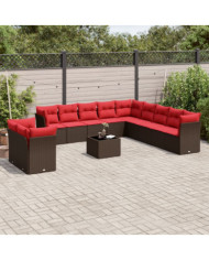 Salon de jardin avec coussins 12 pcs marron résine tressée | Mobilier & Déco