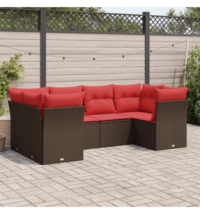 Salon de jardin 6 pcs avec coussins marron résine tressée | Mobilier & Déco
