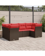 Salon de jardin 6 pcs avec coussins marron résine tressée | Mobilier & Déco