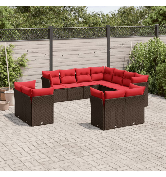 Salon de jardin et coussins 11 pcs marron résine tressée | Mobilier & Déco