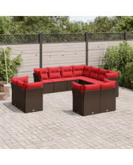 Salon de jardin et coussins 11 pcs marron résine tressée | Mobilier & Déco