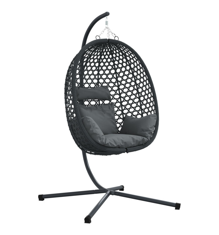 Panier de Chaise Œuf Suspendue avec Support Anthracite Poly Rattan | Mobilier & Déco