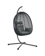 Panier de Chaise Œuf Suspendue avec Support Anthracite Poly Rattan | Mobilier & Déco
