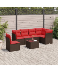 Salon de jardin avec coussins 7 pcs marron résine tressée | Mobilier & Déco