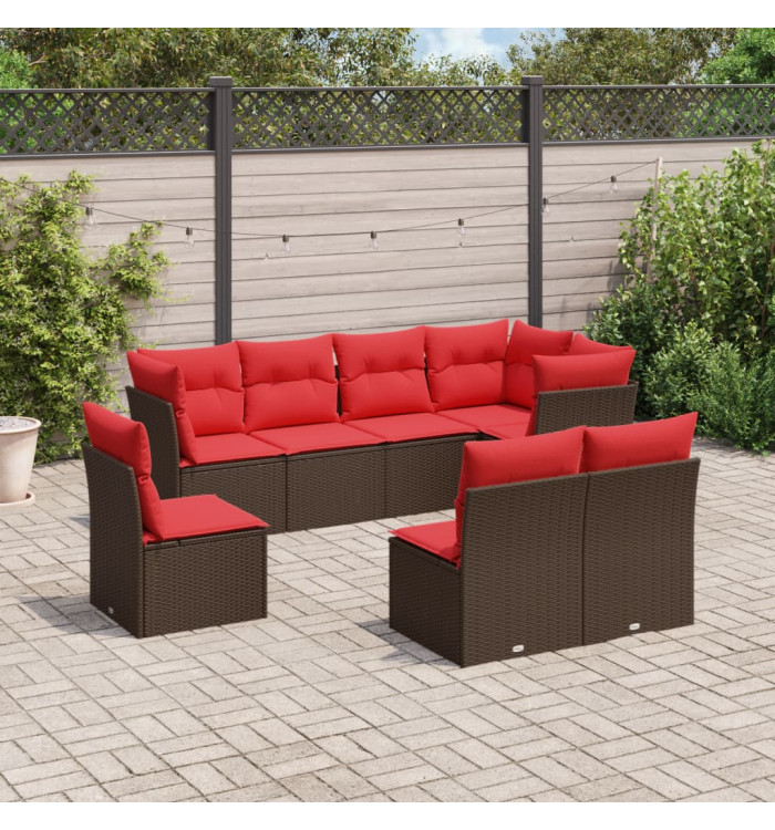 Salon de jardin 8 pcs avec coussins marron résine tressée | Mobilier & Déco