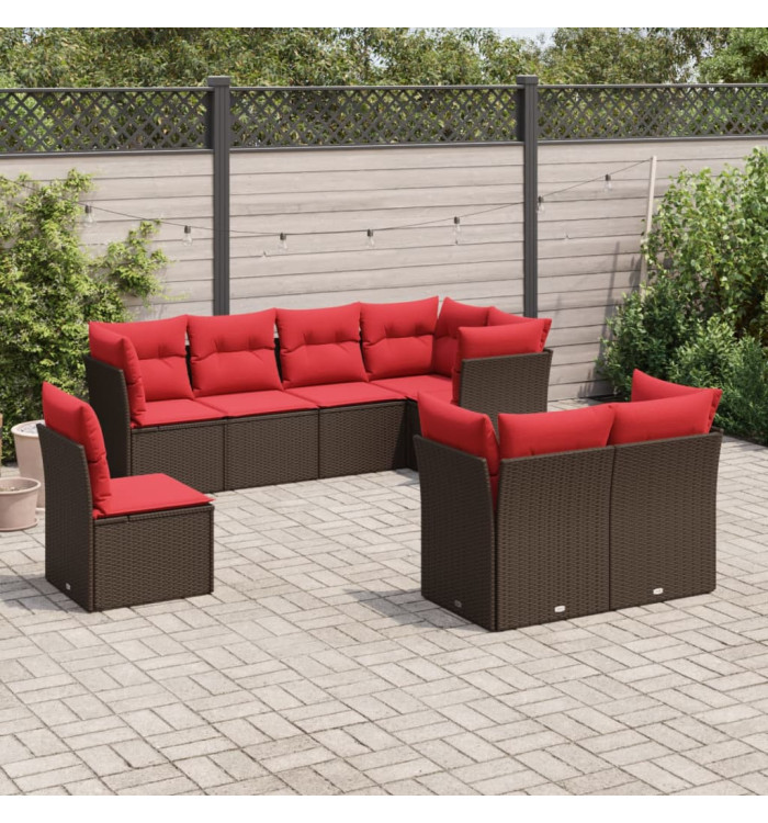 Salon de jardin 8 pcs avec coussins marron résine tressée | Mobilier & Déco