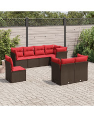 Salon de jardin 8 pcs avec coussins marron résine tressée | Mobilier & Déco