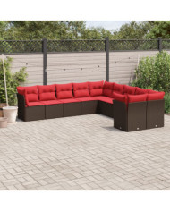 Salon de jardin 10 pcs avec coussins marron résine tressée | Mobilier & Déco