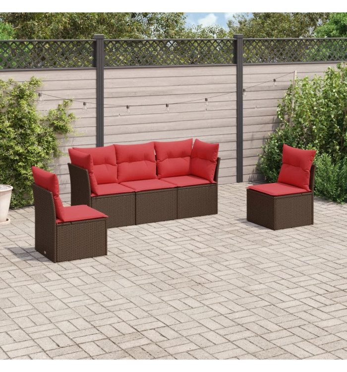 Salon de jardin avec coussins 5 pcs marron résine tressée | Mobilier & Déco