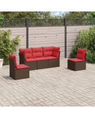 Salon de jardin avec coussins 5 pcs marron résine tressée | Mobilier & Déco
