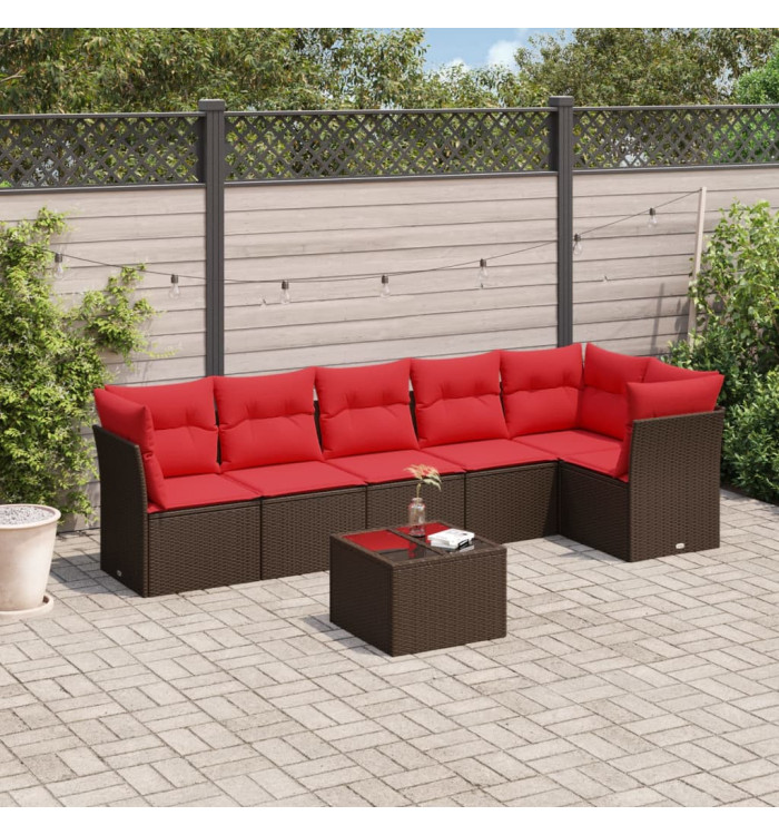 Salon de jardin avec coussins 7 pcs marron résine tressée | Mobilier & Déco