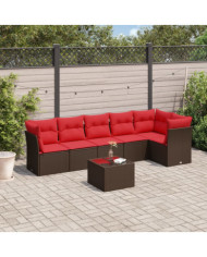 Salon de jardin avec coussins 7 pcs marron résine tressée | Mobilier & Déco