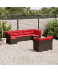 Salon de jardin avec coussins 9 pcs marron résine tressée | Mobilier & Déco