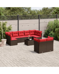 Salon de jardin 10 pcs avec coussins marron résine tressée | Mobilier & Déco