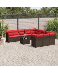 Salon de jardin avec coussins 12 pcs marron résine tressée | Mobilier & Déco