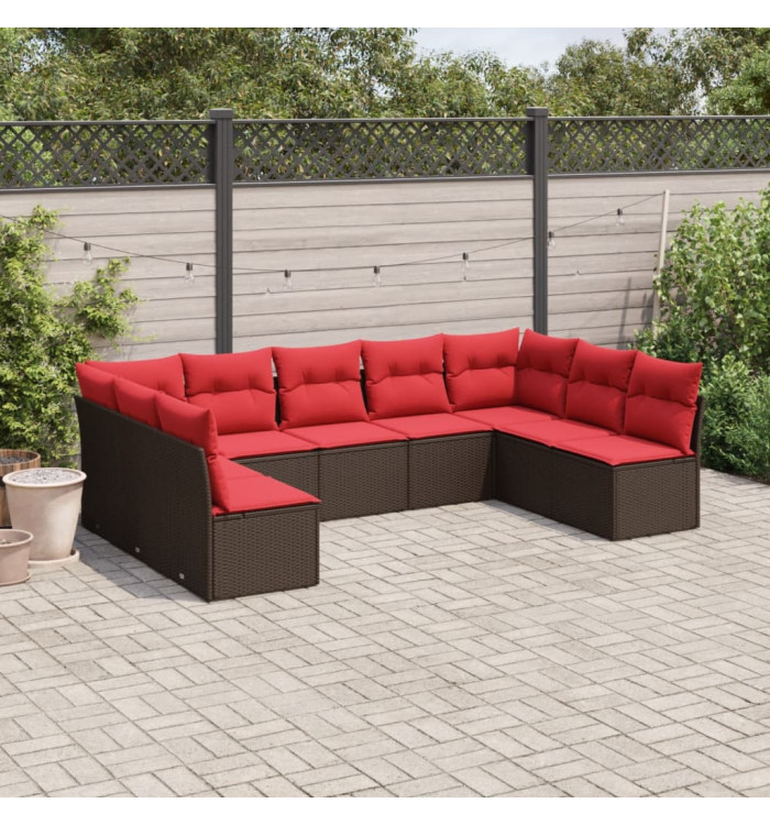 Salon de jardin avec coussins 9 pcs marron résine tressée | Mobilier & Déco