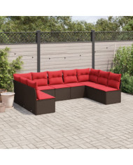 Salon de jardin avec coussins 9 pcs marron résine tressée | Mobilier & Déco