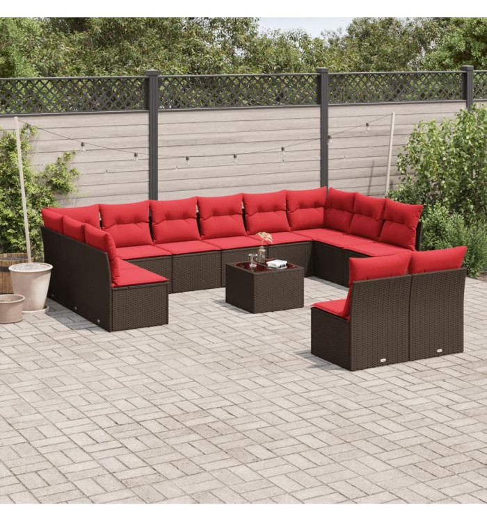 Salon de jardin avec coussins 13 pcs marron résine tressée | Mobilier & Déco