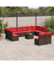 Salon de jardin avec coussins 13 pcs marron résine tressée | Mobilier & Déco