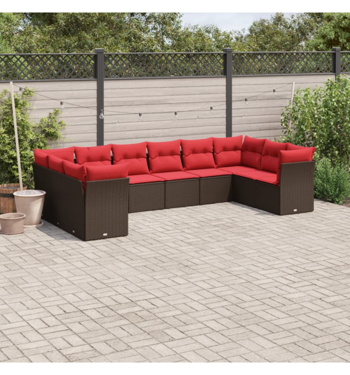 Salon de jardin 10 pcs avec coussins marron résine tressée | Mobilier & Déco