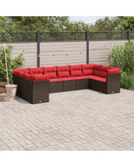 Salon de jardin 10 pcs avec coussins marron résine tressée | Mobilier & Déco