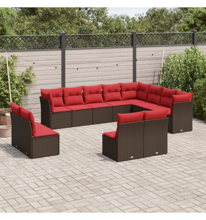 Salon de jardin avec coussins 12 pcs marron résine tressée | Mobilier & Déco