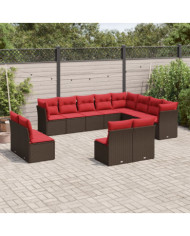 Salon de jardin avec coussins 12 pcs marron résine tressée | Mobilier & Déco