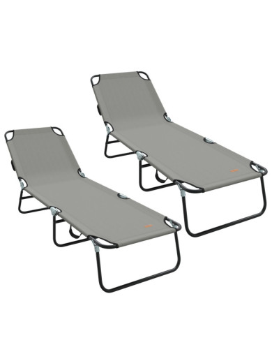 Chaise longue pliante 2 pcs portable en tissu Oxford gris 600D | Mobilier & Déco